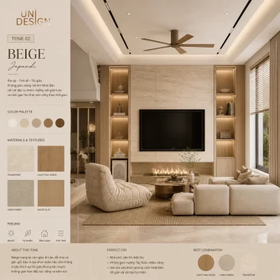 Tone màu Beige mang lại sự tĩnh tại, là lựa chọn hoàn hảo cho thiết kế nội thất BRVT.