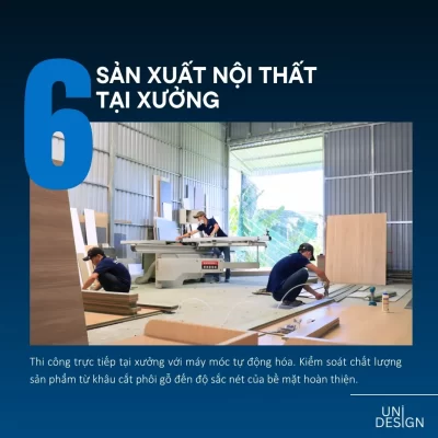 Sản xuất nội thất gỗ công nghiệp trực tiếp tại nhà xưởng với máy móc tự động hóa.